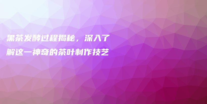 黑茶发酵过程揭秘，深入了解这一神奇的茶叶制作技艺插图