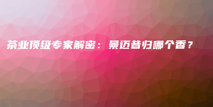 茶业顶级专家解密：景迈昔归哪个香？插图