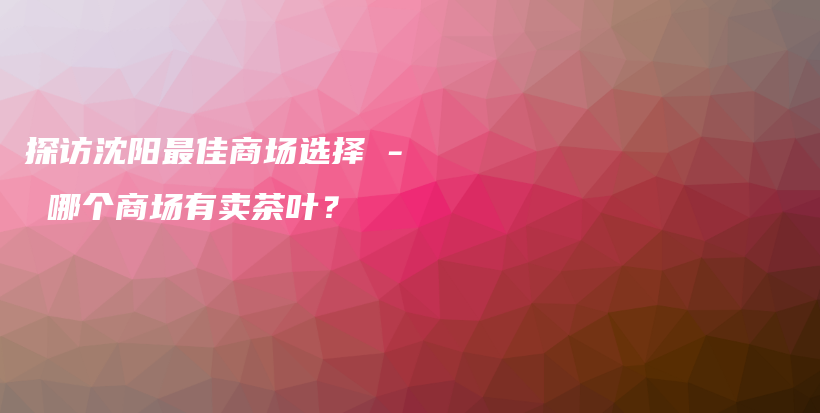 探访沈阳最佳商场选择 – 哪个商场有卖茶叶？插图